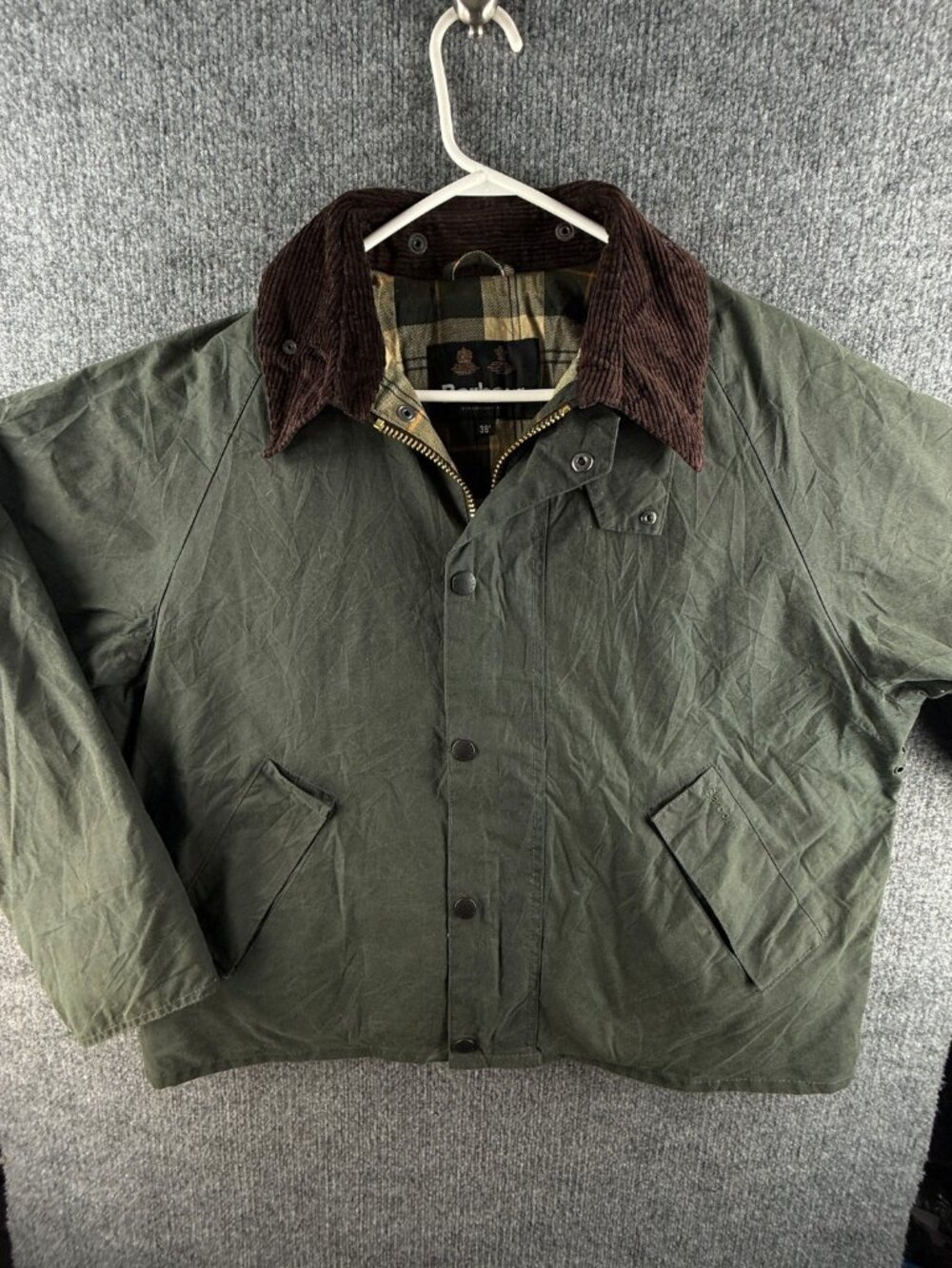 Barbour OS Transport 38 Green Fly Fishing Wading Waxed Jacket Short Spey-style
